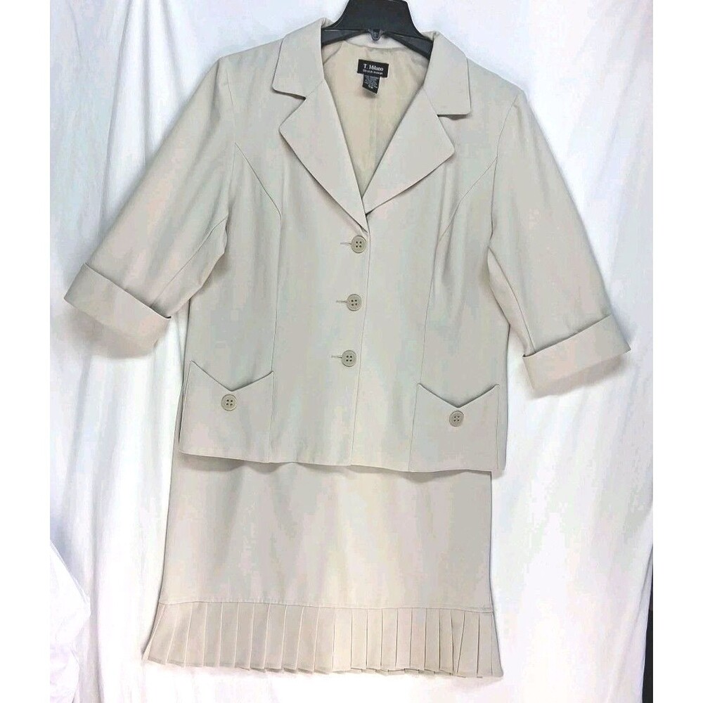 Vintage 90s T Milano Women 18 Tan 2 Pc Suit Set Skirt Mother Of The Bride Office